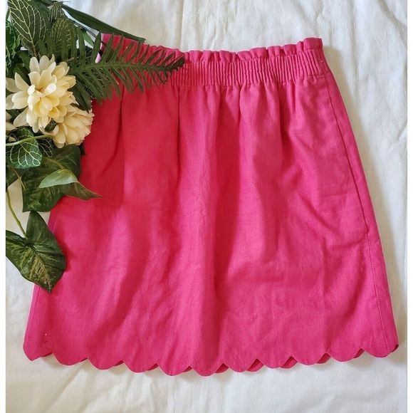 J Crew Mini Linen Skirt SZ 00 Scalloped Hem Elastic Waist Short NWT - Picture 7 of 7